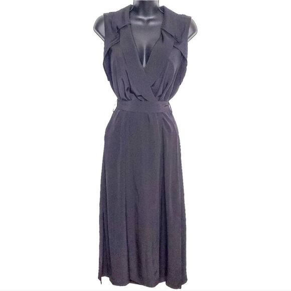 Diane von Furstenberg DVF Black Augusta Silk Crepe De Chine Wrap Dress Size 2 - Picture 2 of 7